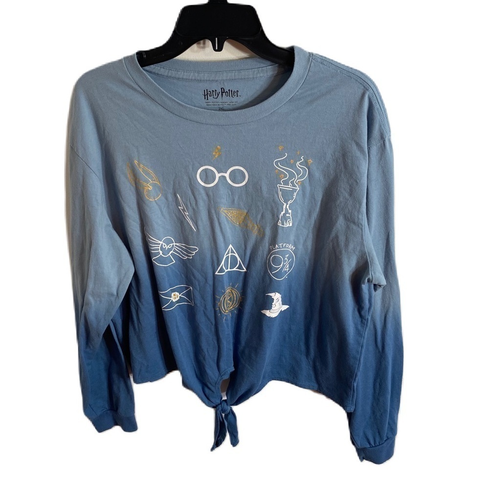 Harry Potter Front Tie Long Sleeve Shirt 2XL Tie Dye Blue Women’s Warner Bros